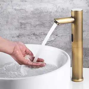 Grifo de lavabo para baño, automático, sin contacto, latón antiguo, alta calidad