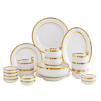 Service de table moderne de luxe léger, style européen, en porcelaine, bols et assiettes à double bordure dorée, populaire sur Instagram, cadeaux d'affaires