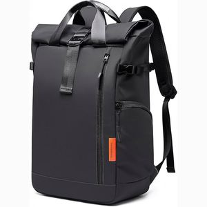 Free Sample Unisex Custom Logo Roll Top Backpack <b>Waterproof</b> Oxford Sport and Office <b>Rucksack</b> With Gym Accessory Zipper Closure - Product Image 4