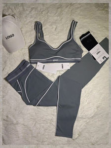 Legging Yoga Pilates Seamless Ribbed Berkualitas Tinggi 2 Potong Set Yoga untuk Wanita - Product Image 3