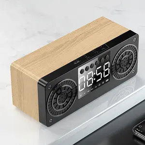 Wooden Portable BT 5.0 Speaker Alarm Clock LED Display Speakers FM radio Stereo Desktop Subwoofer Support TF AUX USB FM Radio