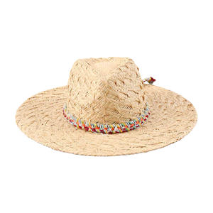 Belle qualité raphia paille large bord Fedora femmes <span class=keywords><strong>Panama</strong></span> chapeaux large bord herbe naturelle plage chapeau d'été pour la protection solaire - Product Image 1