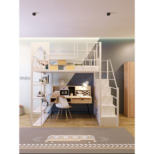 Litera de Acero Kaisenli con Escritorio Superior y Estantería Lateral, Ideal para Hostales Juveniles, Hoteles Comerciales y Cápsulas de Dormir - Product Image 5