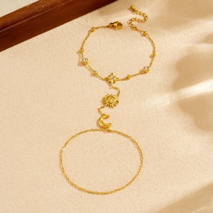 Gold Plated Sun Moon Star Body Chain Stainless Steel Minimalist Jewelry Daily Wear Bracelet Link Finger Hand Chain - Product Image 2