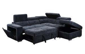 Châu Âu New Arrival màu xanh đậm duy nhất <span class=keywords><strong>futon</strong></span> với lưu trữ 2 CHỖ NGỒI + Chaise Chenille vải hình ngủ sofa giường sofa kiêm giường - Product Image 5