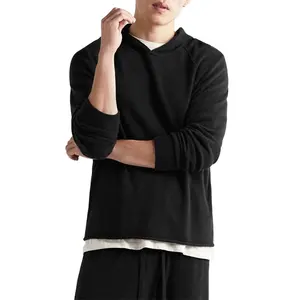Custom ohne Taschen String tailliert Pullover schlichten schwarzen Hoodie für Männer
