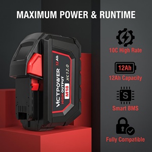 VICTPOWER 18V 12Ah 10C Li-ion <b>Battery</b> for Milwaukee 18V M18 Tools Replacement BMS Overcharge Protection Flame Retardant 1530g - Product Image 2