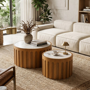 Tavolino <span class=keywords><strong>da</strong></span> Caffè Rotondo in Legno <span class=keywords><strong>Vintage</strong></span> Durevole per Interni, Adatto per Casa di Campagna, Villa, Patio, Giardino e Balcone - Product Image 5