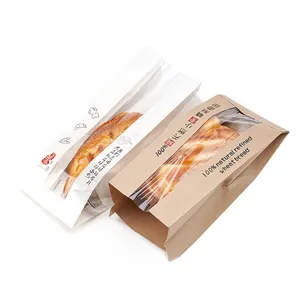 Personalizado impresso pão longo padaria pão embalagem Kraft papel saco com janela clara