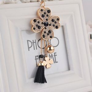 Porte-clés <span class=keywords><strong>en</strong></span> métal exquis <span class=keywords><strong>2022</strong></span> pour femme, avec strass, trèfle à quatre feuilles et pompon, accessoire de sac, porte-clés scintillant - Product Image 3