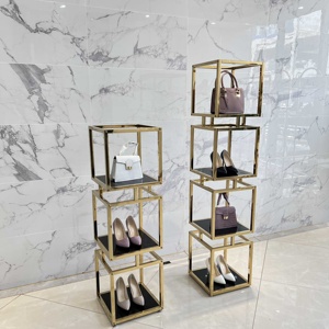 Espositore per Scarpe in Acciaio Inox Placcato Oro Lucido di Alta Qualità OEM, Stand Espositivo per Ciabatte a 4 Livelli - Product Image 4
