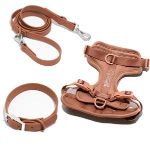 カスタム卸売3PK防水PVC犬猫首輪ペットハーネスとリーシュ亜鉛合金バックルソリッドパターン - Product Image 5