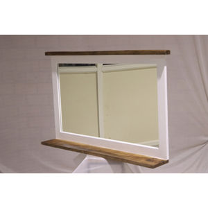 Espejo de Pared Muro Blanco y de Madera Natural con Marco Rústico y Estante de Exhibición - Product Image 1