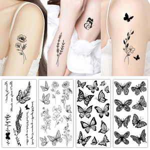 1 hoja de tatuaje temporal <span class=keywords><strong>para</strong></span> adultos, flor negra, mariposa y diseño de plantas silvestres <span class=keywords><strong>para</strong></span> arte corporal y decoración facial <span class=keywords><strong>para</strong></span> hombres y mujeres - Product Image 3