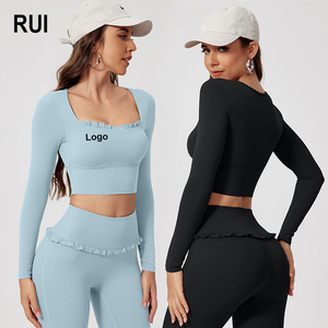 RUIQUWIN 2026 Conjunto de Yoga para Mujer de Secado Rápido con Sensación de Segunda Piel, Top de Manga Larga Elástico en Cuatro Direcciones y Leggings de Cintura Alta con Encaje para Realce de Glúteos - Product Image 1