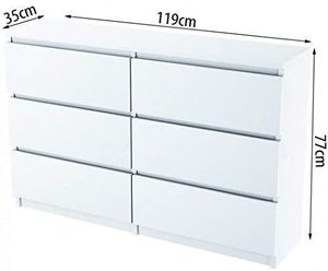 Commode à 6 tiroirs <span class=keywords><strong>en</strong></span> <span class=keywords><strong>bois</strong></span> massif, commode moderne blanc brillant - Product Image 1