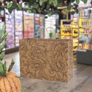 Sac en papier kraft brun écologique de luxe avec gaufrage de logo personnalisé pour les expositions et les supermarchés - Product Image 2