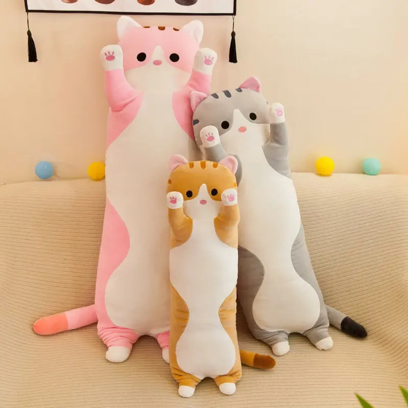 Nuovo stile personalizzato lungo gatto peluche corpo peluche cuscino Comfort simpatico gatto farcito che abbraccia il letto cuscino giocattolo per il regalo della fidanzata