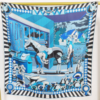 Foulard carré en soie de printemps en gros 90*90cm, motif petit cheval, 18mm, en soie véritable double face, ourlet fait main, pour femmes