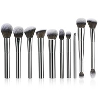 Pinceaux de maquillage personnalisés en poils synthétiques doux, ensemble de pinceaux de maquillage de luxe avec manche en aluminium brillant pour le visage et les yeux, outil cosmétique