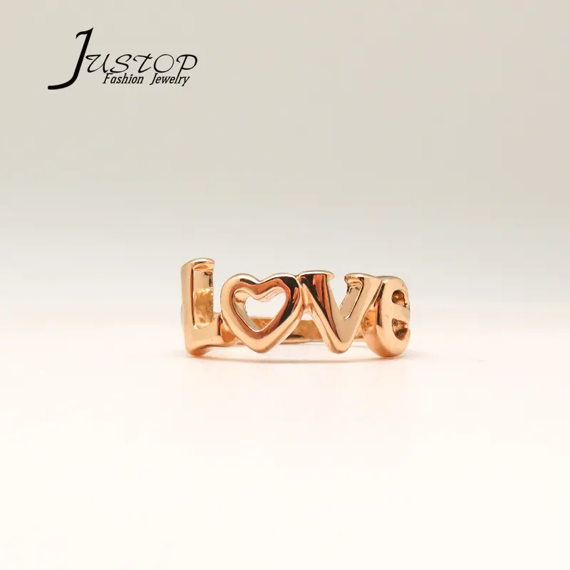 Justop ขายร้อน Gold Plated LOVE Letter รูปแหวนสำหรับงานแต่งงานงานแต่งงาน