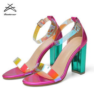 Sandali Estivi da Donna RTS 35-42, <span class=keywords><strong>Scarpe</strong></span> <span class=keywords><strong>con</strong></span> <span class=keywords><strong>Tacco</strong></span> Rosa Shocking, Calzature Trasparenti Multicolore <span class=keywords><strong>con</strong></span> <span class=keywords><strong>Tacco</strong></span> Quadrato - Product Image 6