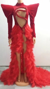Robe de bal sexy avec épaulette et strass pour fête, tenue de scène, plumes formelles à sequins, robe d'anniversaire, robe de soirée longue sirène pour femmes - Product Image 6