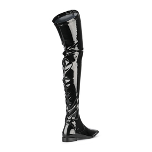 Botas planas sexys de moda para mujer, por encima de la rodilla, elásticas, de PU charol, con punta en pico, elásticas, hasta el muslo, tallas 35-45 - Product Image 4