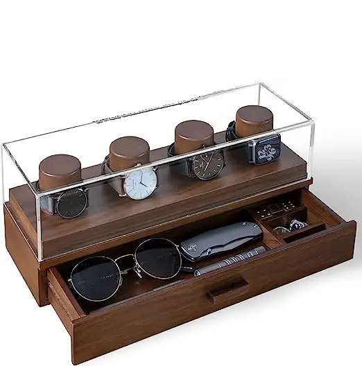 Custom Walnut Watch Display pequenas caixas de madeira e gaveta Acessórios caixa de relógio