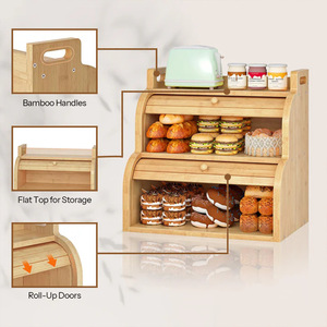 Caja de pan de bambú, caja de almacenamiento de pasteles de madera, caja de almacenamiento rectangular enrollable para pan y repostería - Product Image 2