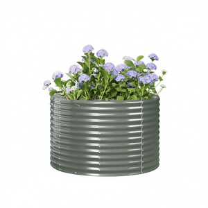 Bac à fleurs surélevé en acier gris thermolaqué, 39,4 x 39,4 x 26,8 pouces, design rustique circulaire pour pots de fleurs et jardinières - Product Image 1