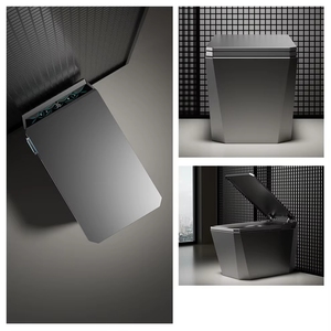 WC intelligent électrique de luxe en céramique, à poser au sol, avec bidet intégré, chauffant, noir, avec télécommande, à évacuation en S - Product Image 4