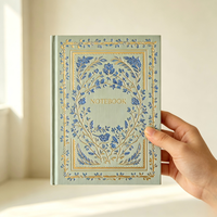 Carnet A5 personnalisé à couverture rigide avec motif floral bleu, idéal comme cadeau