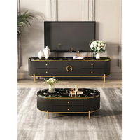 Ensemble Table Basse et Meuble TV en Bois Massif Style Luxe Léger pour Salons ; Meuble TV Compact Moderne Minimaliste avec Grand Rangement pour la Maison