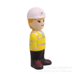 Figura de juguete de trabajador de espuma Puf con chaleco de seguridad y casco para decoración de escritorio - Product Image 4