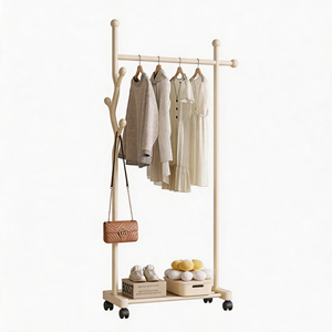 Porte-vêtements métallique sur roulettes, étagère à vêtements autoportante avec crochets latéraux, organisateur de vêtements roulant pour entrée et chambre - Product Image 1