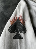 Sweat à capuche Y2K blanc vintage, coupe droite, doublé, avec fermeture éclair, imprimé flamme et motif pique, style motard streetwear, pour l'hiver