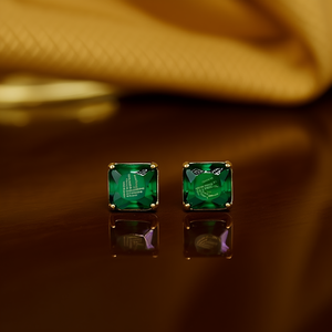 Eleganti Orecchini Pendenti con Gemma Verde, Placcati in Oro 18K, Diamante Taglio Principessa, Gioielli Geometrici da Festa per Donne - Product Image 2