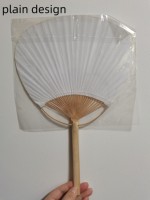Éventail en papier de bambou brut blanc uni fait main sur mesure en gros, fournitures promotionnelles pour fêtes avec logo pour mariages et bals