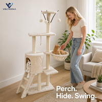 Arbre à chat multi-niveaux avec condo cylindrique et paniers, poteaux en sisal, tour à chat en peluche pour chats d'intérieur et chatons