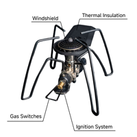 Réchaud à gaz portable en acier inoxydable pour pique-nique et camping en plein air, équipement de cuisson compact pour randonnée