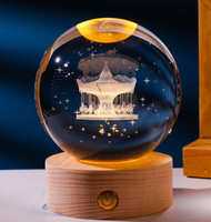 Nouvelle Lampe de Table Cristal 3D Gravée Étoile Galaxie à Base en Bois, Lumière LED de Nuit pour Décoration de Chambre d'Enfants