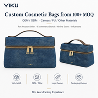 Tas Kosmetik Wanita YIKU Bahan Denim Kanvas Biru 100+ MOQ Logo Kustom OEM ODM 20 Tahun Pengalaman Pabrik Kapasitas Besar untuk Perjalanan