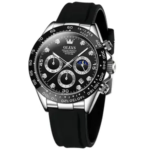 OLEVS 2875 oem custom luxury Luminous logo Waterproof Classic Multifunctional Rubber strap chronograph watch for man