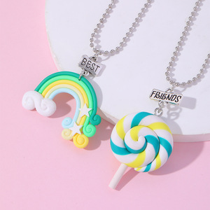 <span class=keywords><strong>Collier</strong></span> en argile polymère de haute qualité, série Rainbow Lollipop, cadeau pour la meilleure amie, <span class=keywords><strong>collier</strong></span> BFF pour femmes - Product Image 2