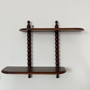Wooden Wall Mounted Display <b>Shelf</b> 2 Tier Dark Brown Retro Storage <b>Rack</b> For Living Room Home Decor - Product Image 3