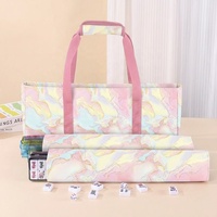 Élégant ensemble de sacs fourre-tout Mahjong américains avec motif cercle concentrique doré, sac de transport en toile blanche et pochette à accessoires pour cadeau
