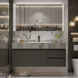 Modern new gray bathroom <b>cabinet</b> honeycomb mirror <b>cabinet</b> smart hanging <b>cabinet</b> led light time <b>display</b> - Product Image 5