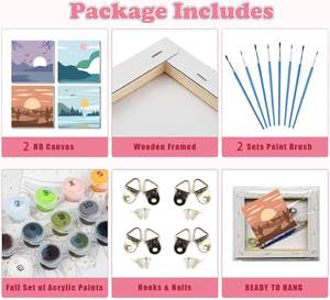 Lot <span class=keywords><strong>de</strong></span> 4 kits <span class=keywords><strong>de</strong></span> <span class=keywords><strong>peinture</strong></span> par numéros encadrés pour enfants, paysage <span class=keywords><strong>de</strong></span> <span class=keywords><strong>coucher</strong></span> <span class=keywords><strong>de</strong></span> <span class=keywords><strong>soleil</strong></span>, toile DIY, <span class=keywords><strong>peinture</strong></span> <span class=keywords><strong>acrylique</strong></span>, facile pour débutants, décoration murale, 8x8 pouces - Product Image 4