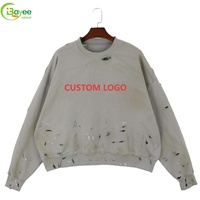 Sweat-shirts personnalisés pour hommes, col rond, 400 GSM, 100% coton, effet usé, délavé à l'acide, style vintage streetwear, pour hommes